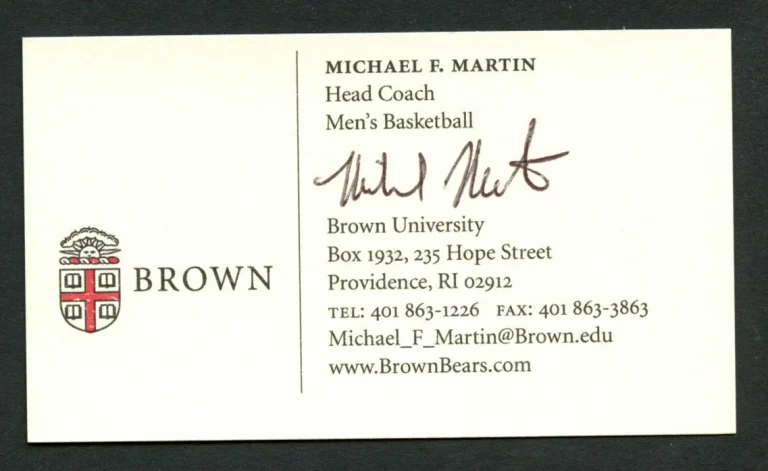 Michael Martin signed auto Brown University Basketball Coach Business Card BC041