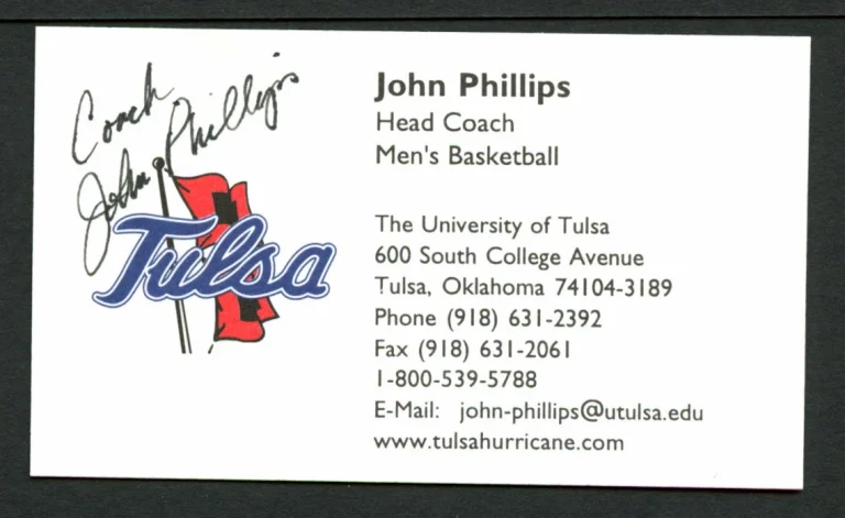John Phillips signed autograph University of Tulsa Basketball Business Card BC16