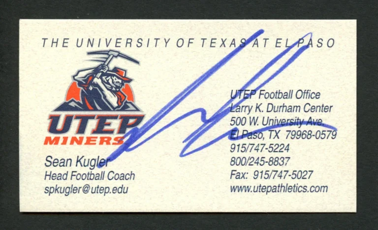 Sean Kugler signed autograph UTEP Miners Football Coach Business Card BC167