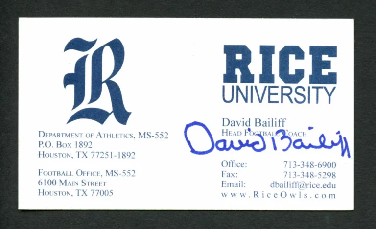 David Bailiff signed autograph Rice University Football Business Card BC188