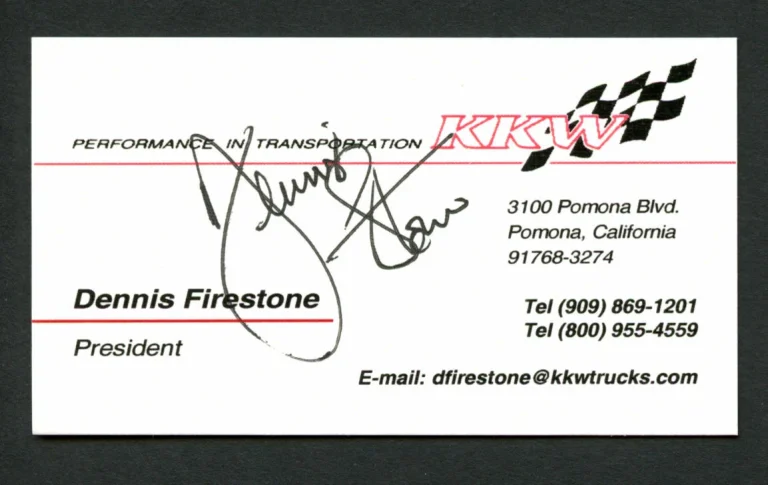 Dennis Firestone signed autograph auto KKW Trucks President Business Card BC422