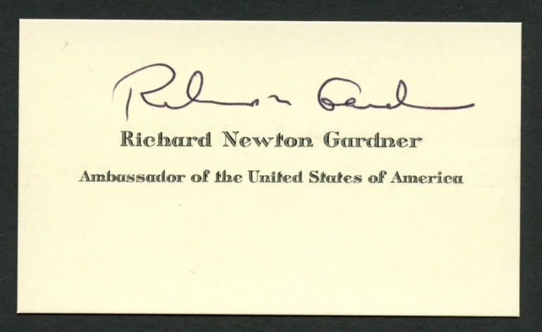 Richard Gardner (d 2019) signed auto United States Ambassador Business Card B514