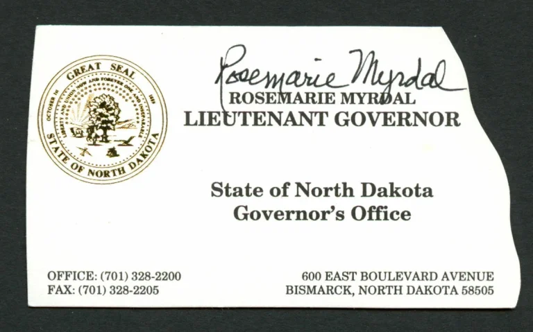 Rosemarie Myrdal signed autograph Lt. Governor North Dakota Business Card BC497