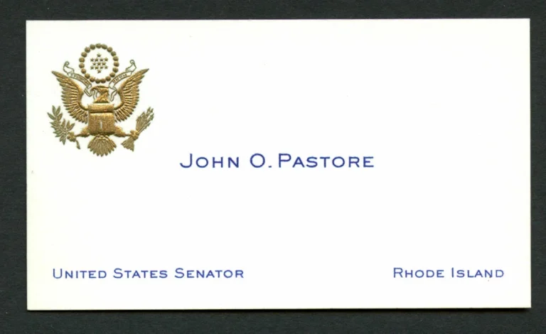 John O. Pastore (d. 2000) signed auto United States Senator Business Card BC572