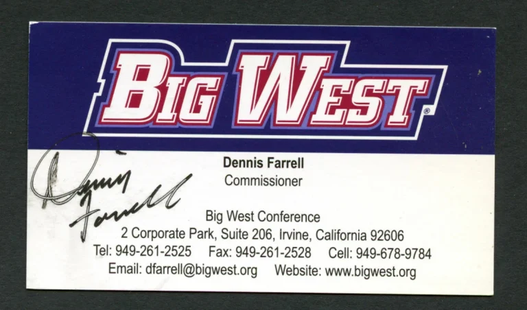 Dennis Farrell signed auto Big West Conference Commissioner Business Card B460