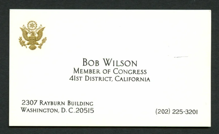 Bob Wilson (d. 1999) signed autograph Member of Congress Business Card BC556