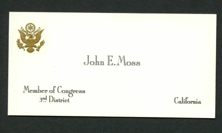 John E. Moss (d. 1997) signed autograph Member of Congress Business Card BC536