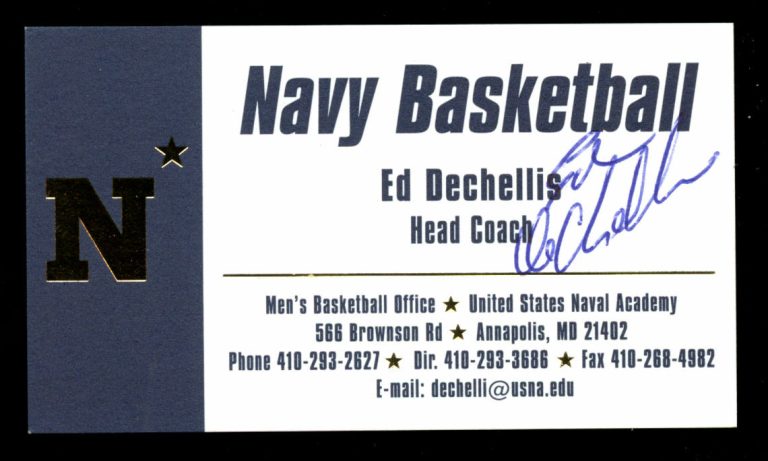 Ed Dechellis signed autograph Business Card Navy Basketball Head Coach BC667