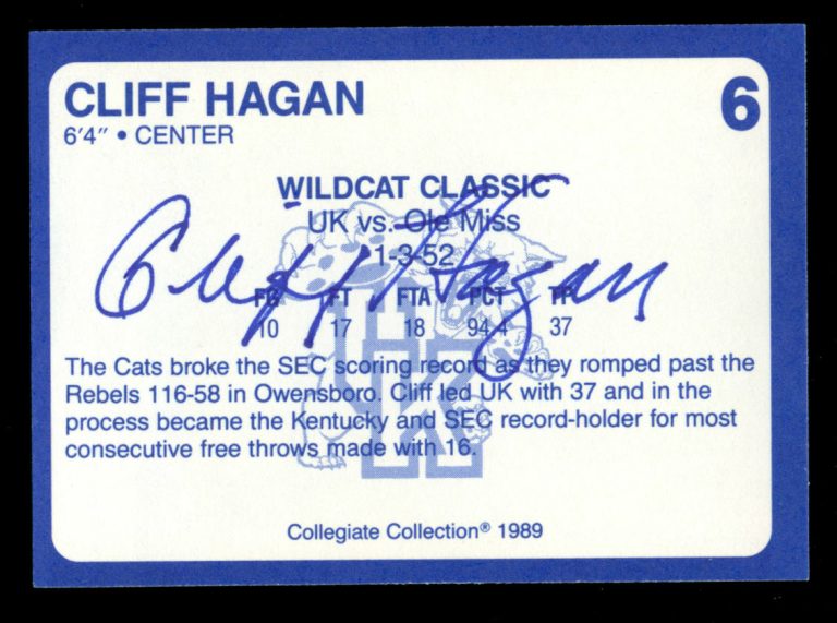 Cliff Hagan #6 signed autograph auto 1989 Kentucky's Finest Collegiate Card