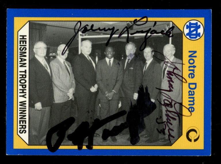 Paul Hornung, Johnny Lattner & Lujack signed 1990 Notre Dame Collegiate Card