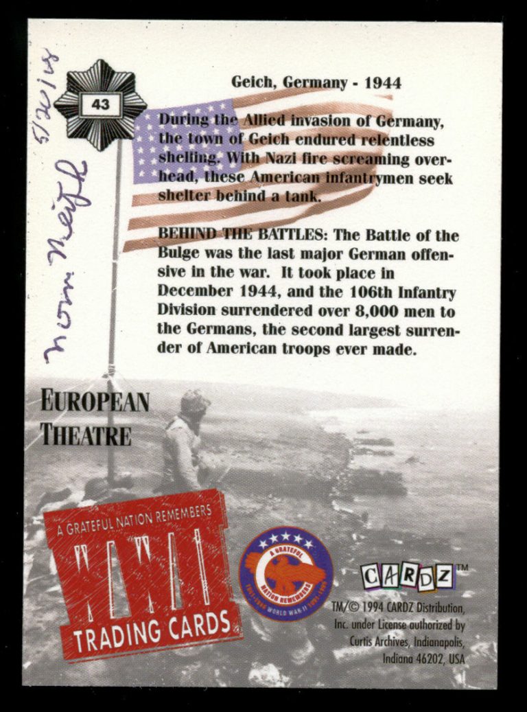 Norman Neitzke (d. 2008) signed autograph Band of Brothers 101st Airborne Card