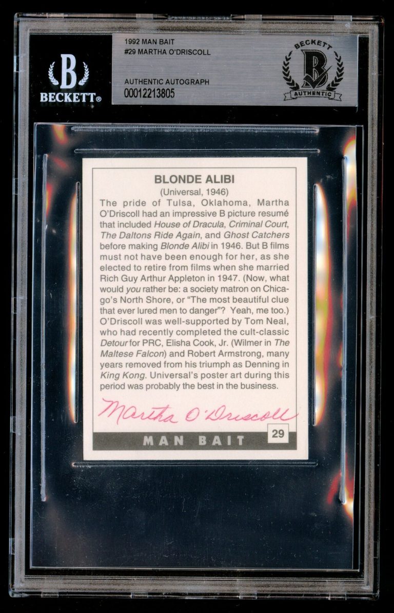 Martha O'Driscoll (d1998) signed autograph auto Blonde Alibi Trading Card BAS
