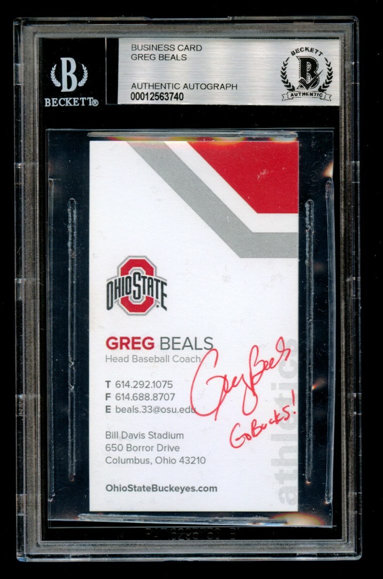 Greg Beals signed autograph Ohio State Baseball Coach Business Card BAS Slabbed