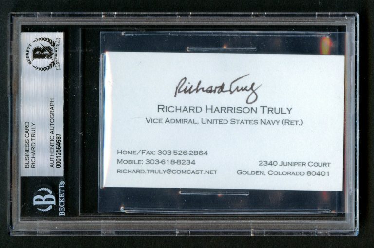Richard Truly signed autograph auto Business Card NASA Astronaut BAS Slabbed