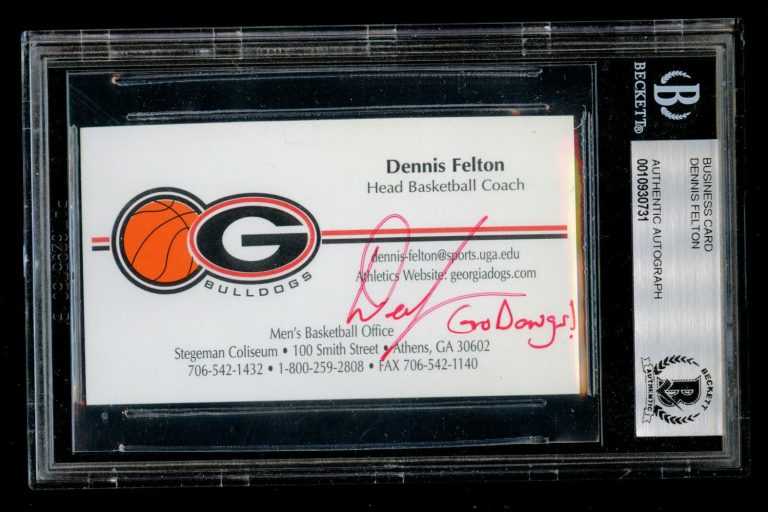 Dennis Felton signed auto Georgia Bulldogs Basketball Coach Business Card BAS