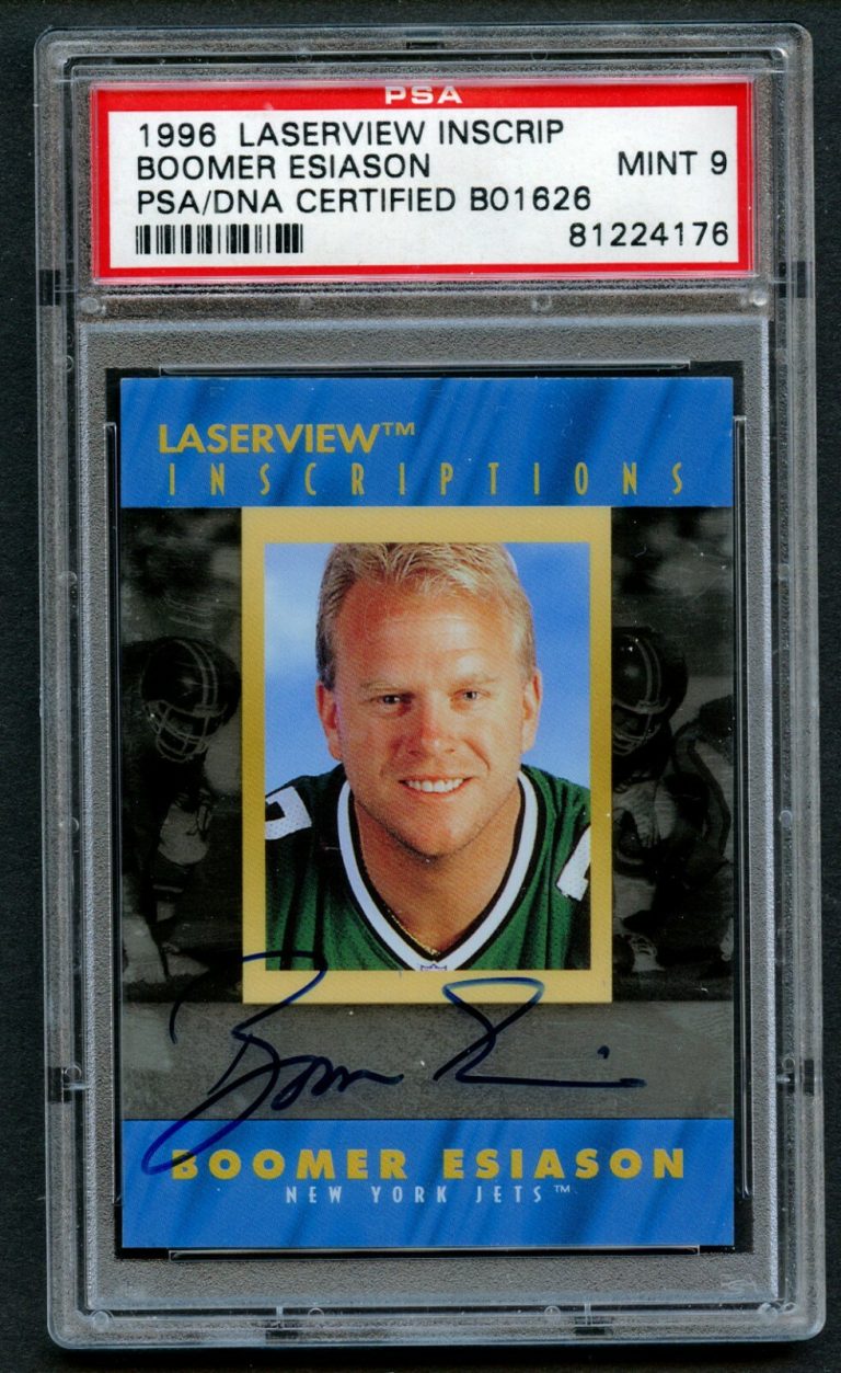 Boomer Esiason signed auto 1996 Laserview Inscriptions 928/1500  PSA Mint 9 Slab
