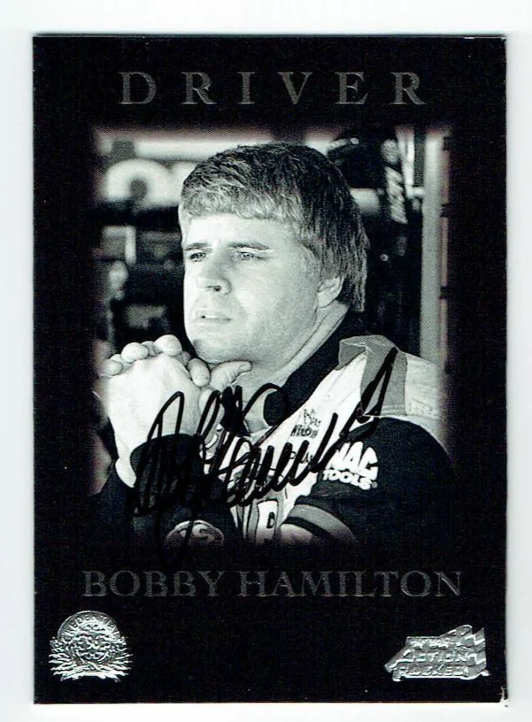 Bobby Hamilton #33 signed autograph auto 1996 Pinnacle Action Packed NASCAR Card
