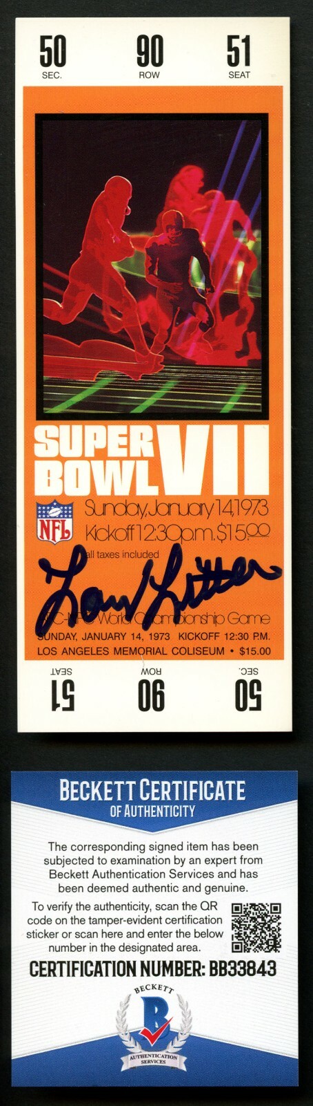 Larry Little signed autograph auto Replica Super Bowl VII Ticket BAS Certified