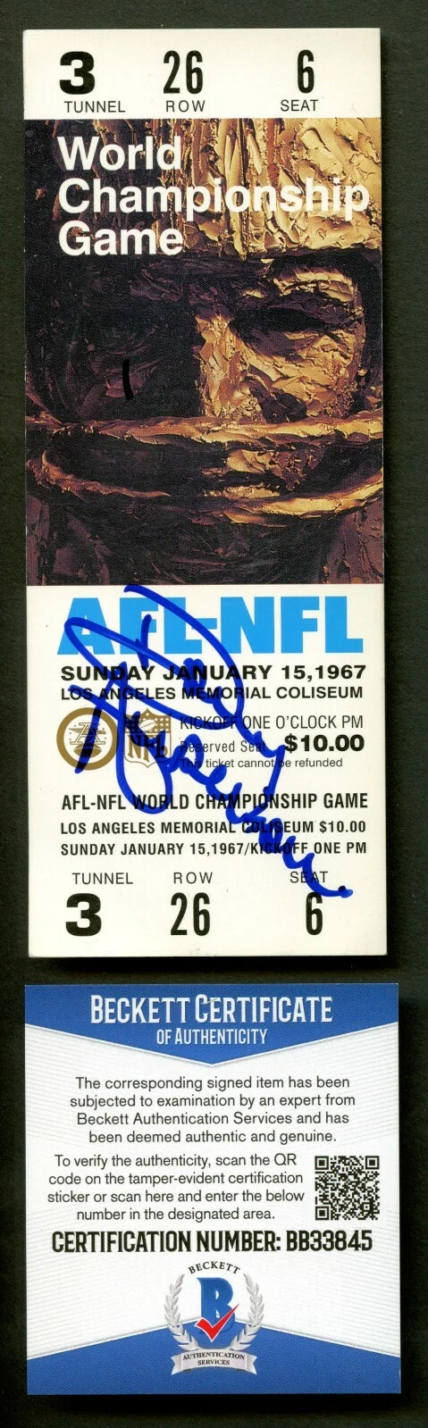 Donny Anderson signed autograph auto Replica World Championship Ticket BAS Cert