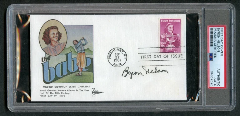 Byron Nelson signed autograph First Day Cover FDC Golf Legend PSA Slabbed