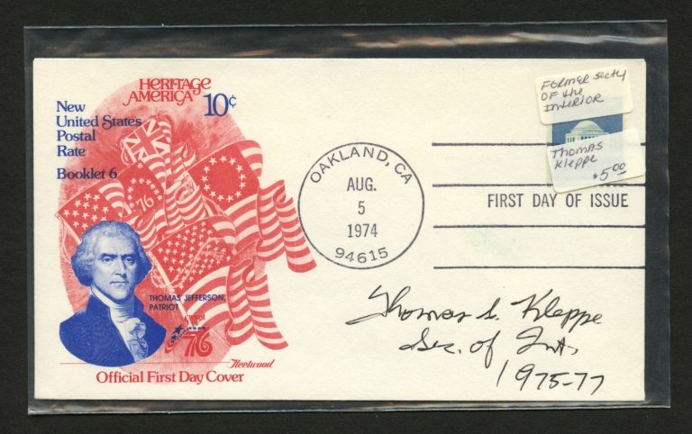 Thomas S Kleppe d.2013 signed autograph FDC cover US Secretary of Interior PC186