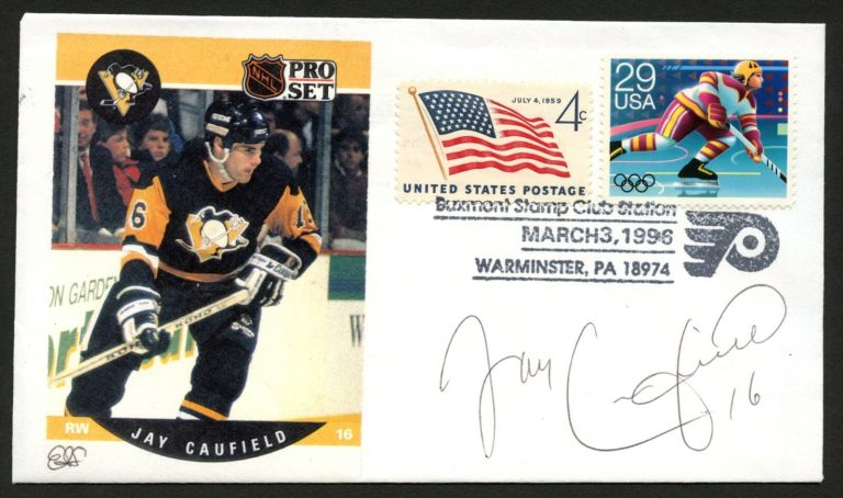 Jay Caufield signed autograph auto postal cover American NHL Player PC085