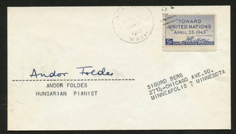 Andor Foldes d.1992 signed autograph auto postal cover Hungarian Pianist PC127