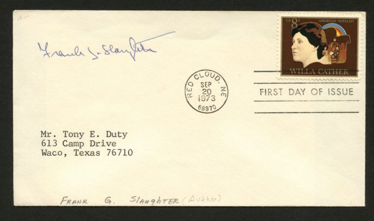 Frank G. Slaughter d2001 signed autograph auto FDC cover American Novelist PC213