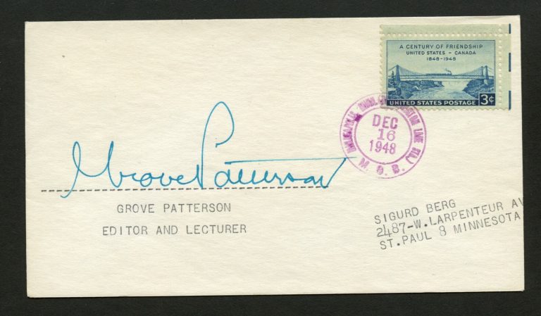 Grove Patterson d.1954 signed autograph Postal cover Lecturer and Editor PC246