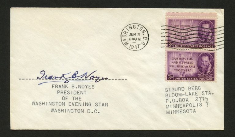 Frank B. Noyes d1948 signed autograph Postal cover Washington Evening Star PC244