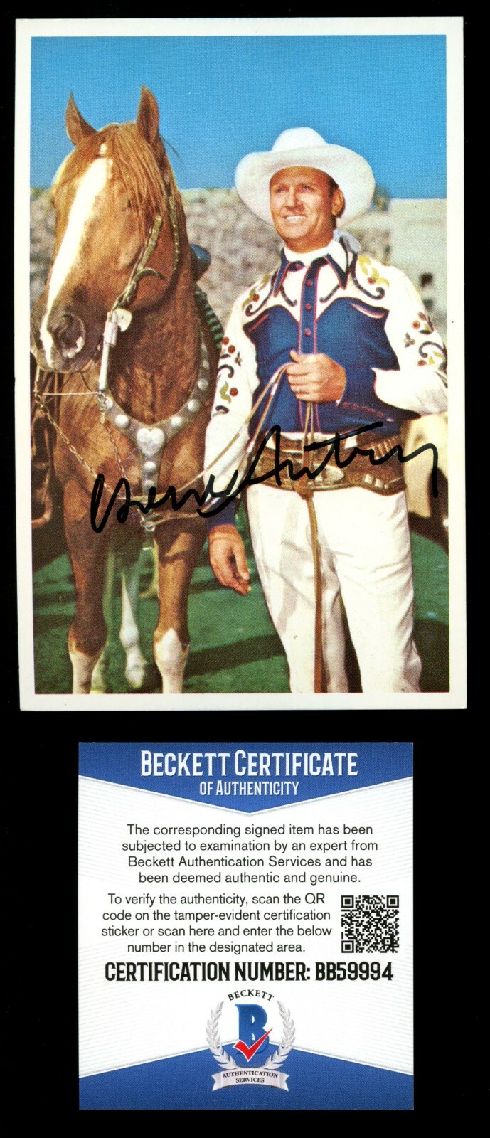 Gene Autry signed autograph auto Postcard Singing Cowboy Beckett Certified BAS
