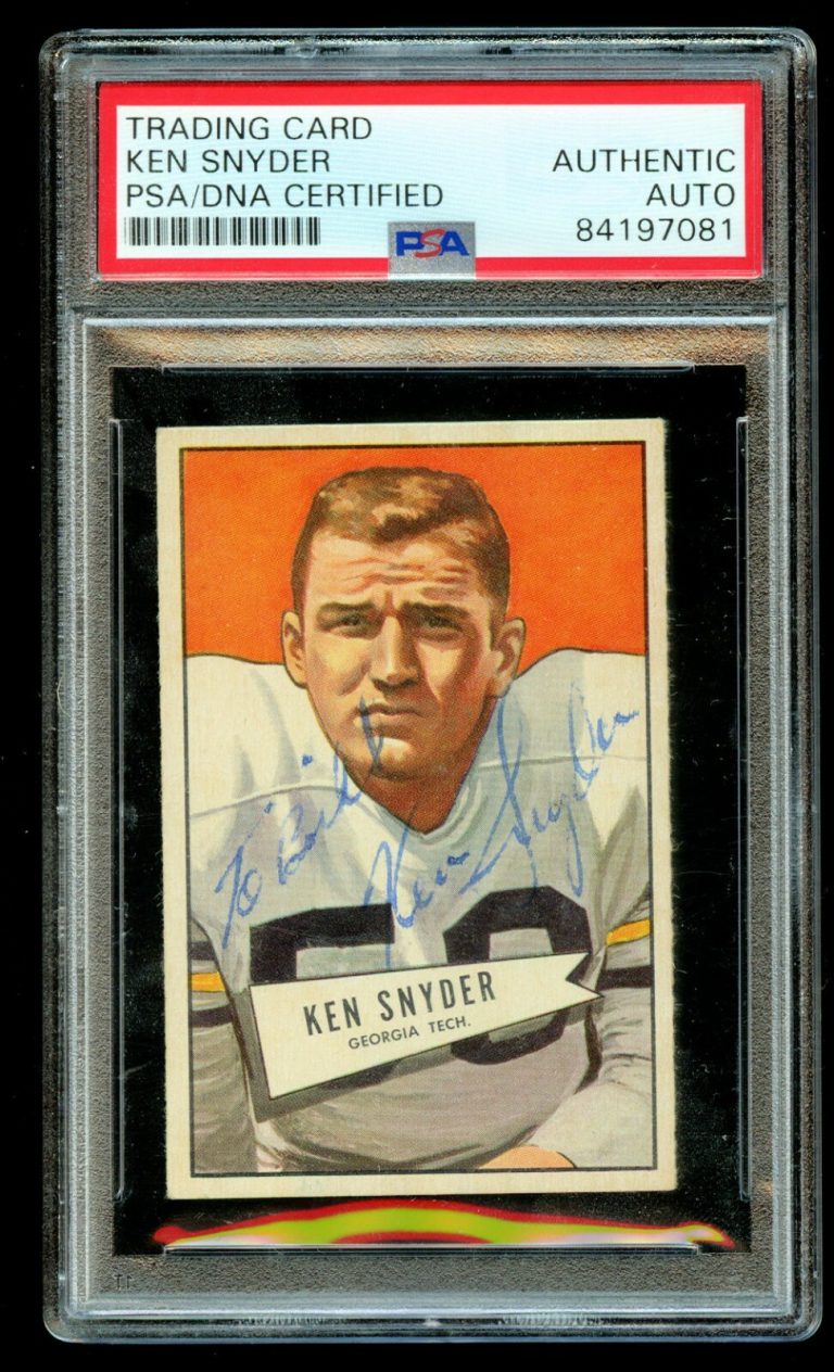 Ken Lum Snyder #22 signed autograph auto 1952 Bowman Football Card PSA Slabbed