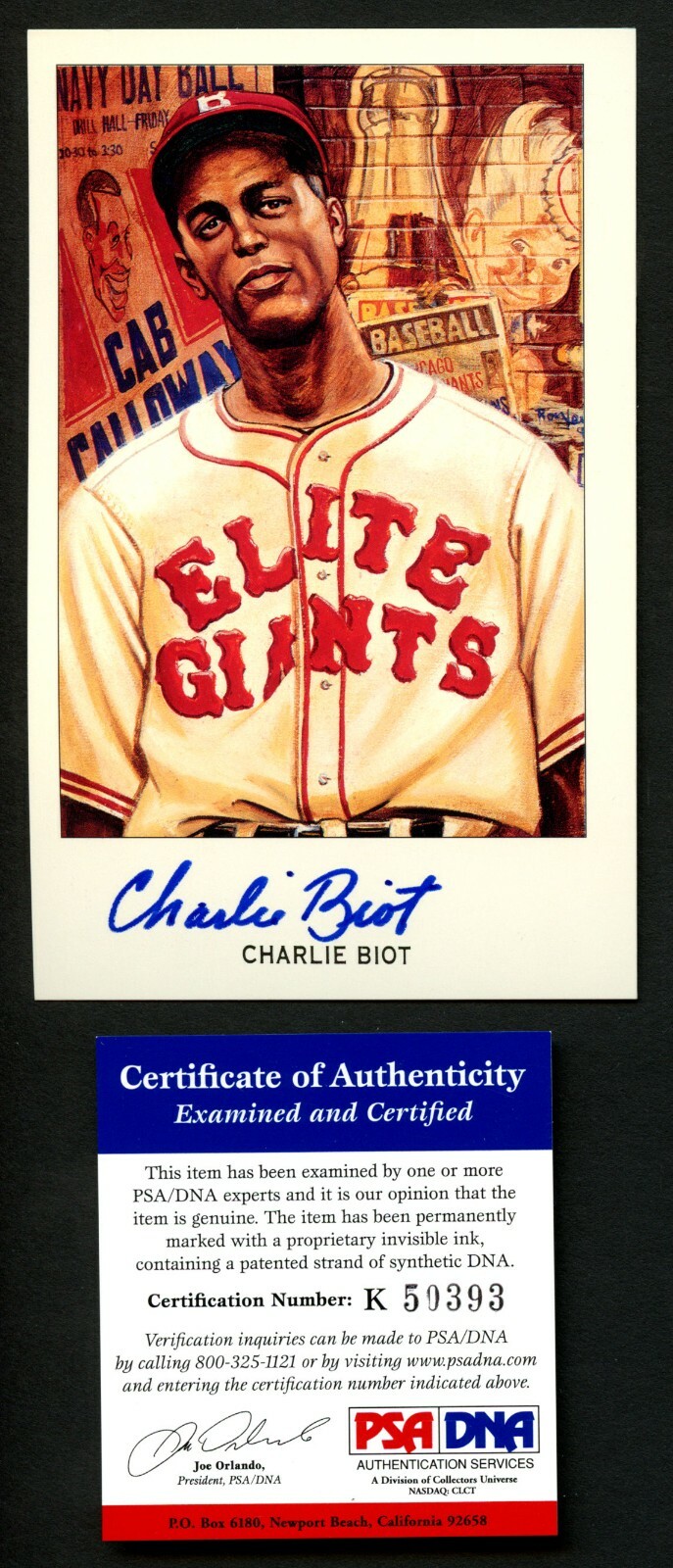 Charlie Biot signed autograph auto 1994 Ron Lewis Post Card Elite Giants PSA