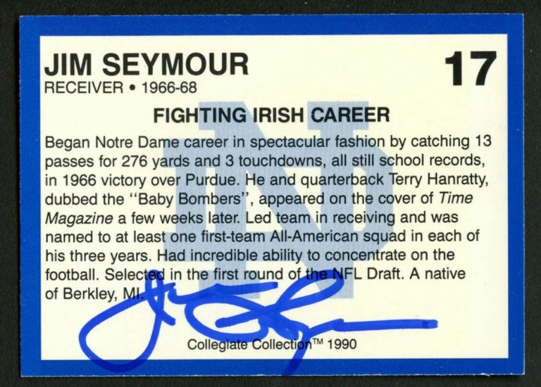 Jim Seymour #17 signed autograph 1990 Notre Dame Collegiate Collection Card
