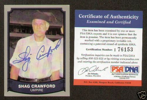 Shag Crawford signed autographed Baseball Legends PSA