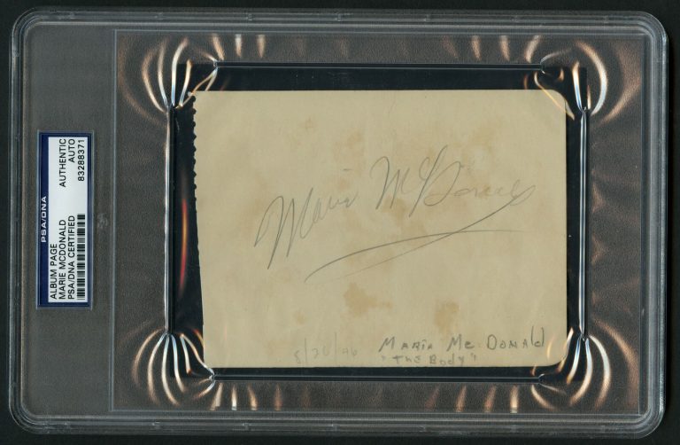 Marie The Body McDonald d1965 signed autograph Vintage Album Page PSA Slabbed