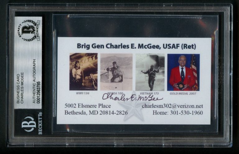 Charles McGee signed autograph auto Aircraf Pilot WWII Business Card BAS Slabbed