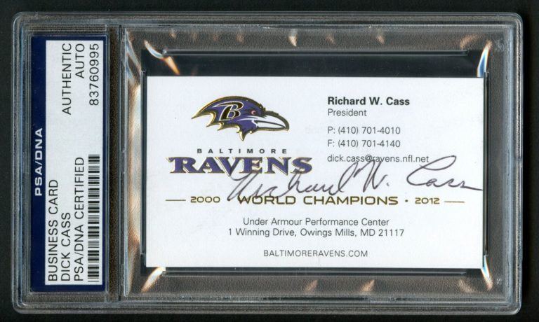 Richard Dick Cass signed autograph President Ravens Football Business Card PSA