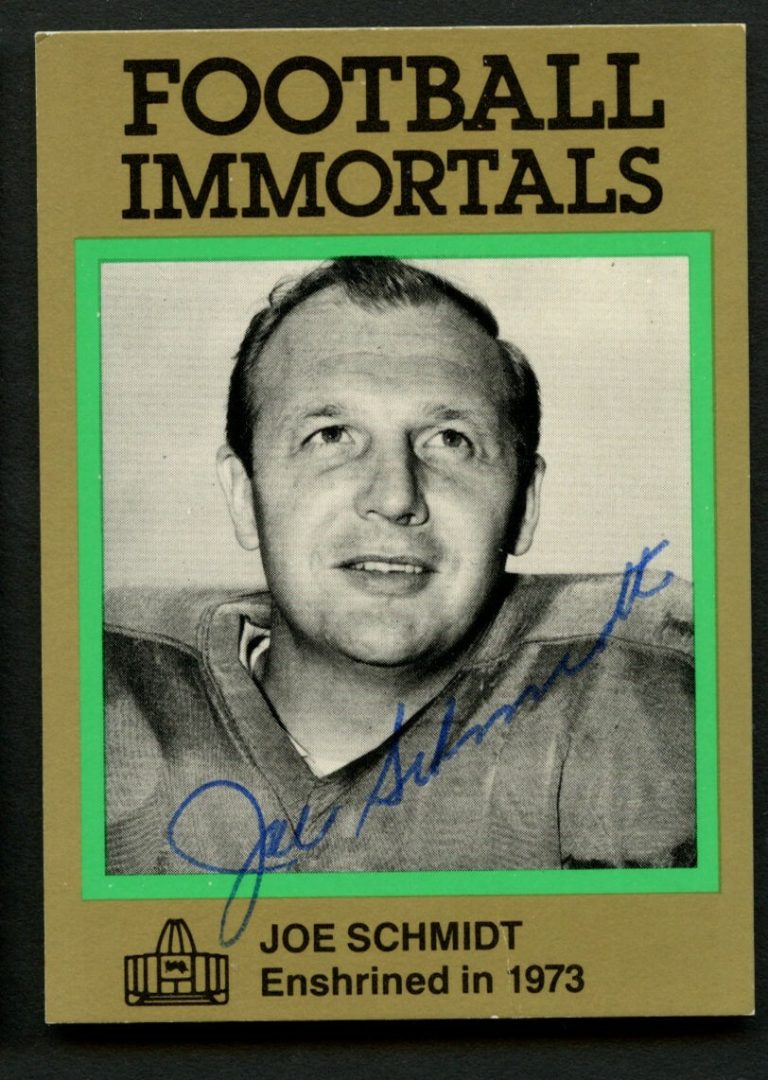 Joe Schmidt #107 signed autograph auto Pro Football Hall of Fame Immortals Card