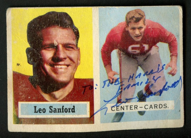 Leo Sandford H2O DAMAGE signed autograph auto 1957 Topps Football Card