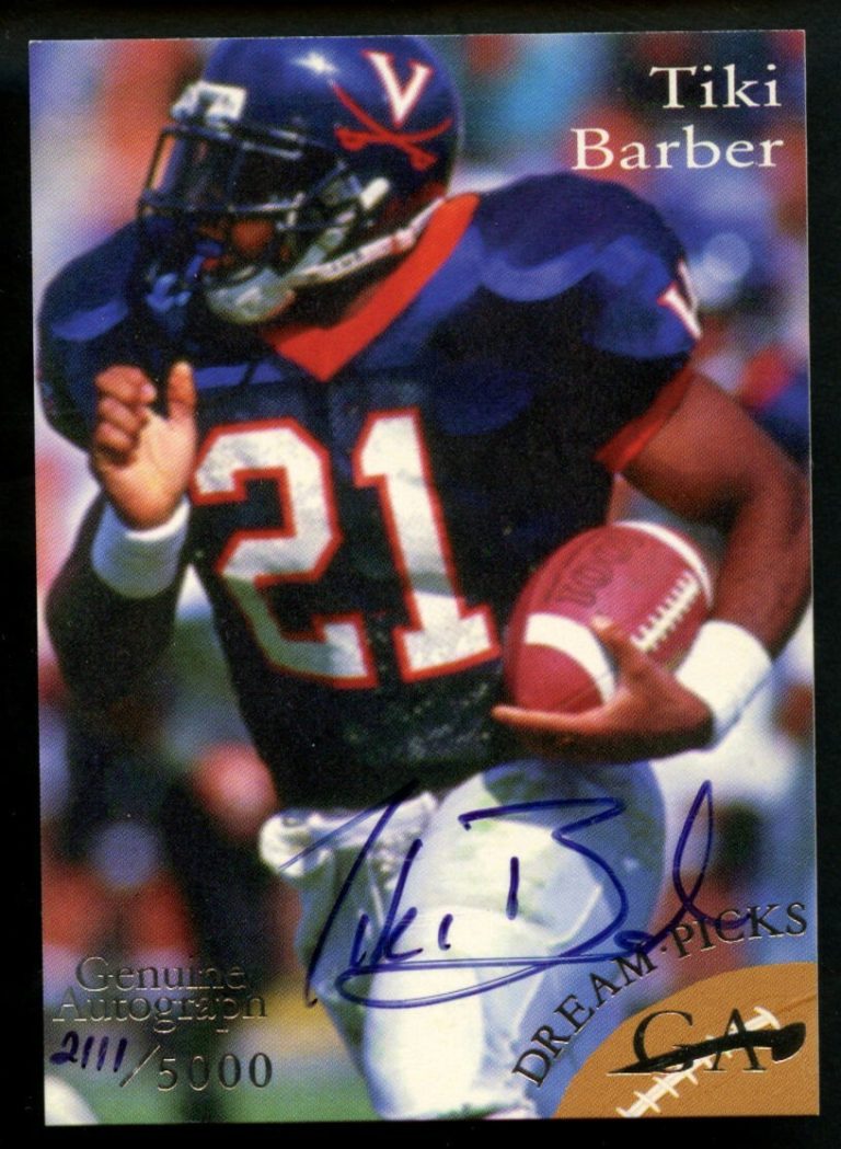 Tiki Barber #M3 signed auto 1996 Genuine Article Dream Picks Football Card ~