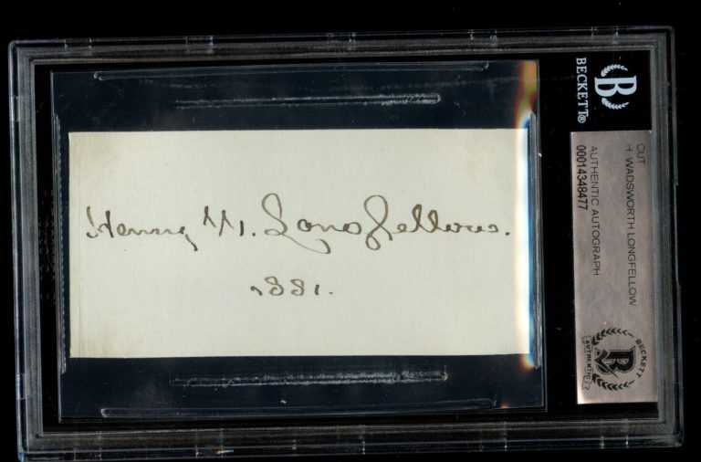 Henry Wadsworth Longfellow signed autograph auto 1.5x3.5 cut Poet BAS Slabbed