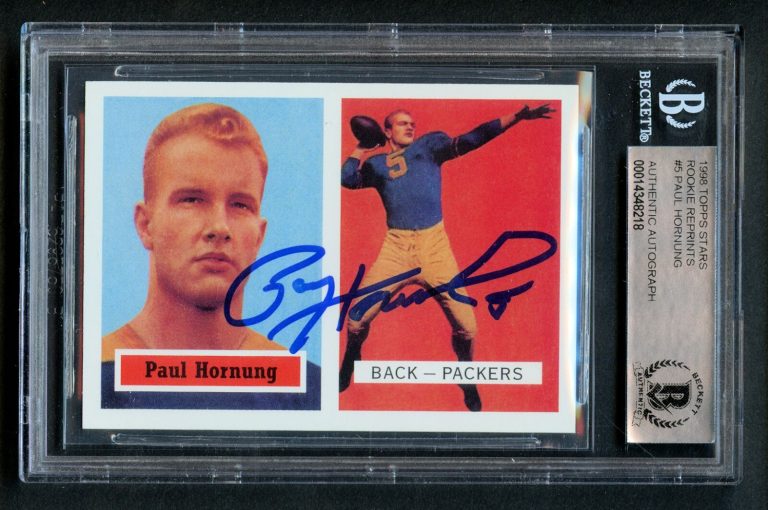 Paul Hornung #5 signed autograph auto 1998 Topps Stars Rookie Reprints BAS Slab