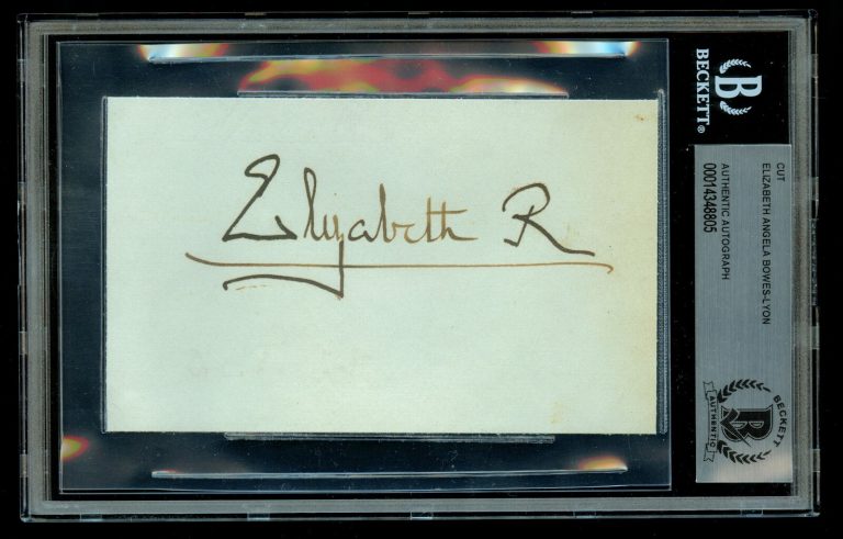 Elizabeth Angela Marguerite Bowes-Lyon Queen Mother signed auto 3x5 cut BAS