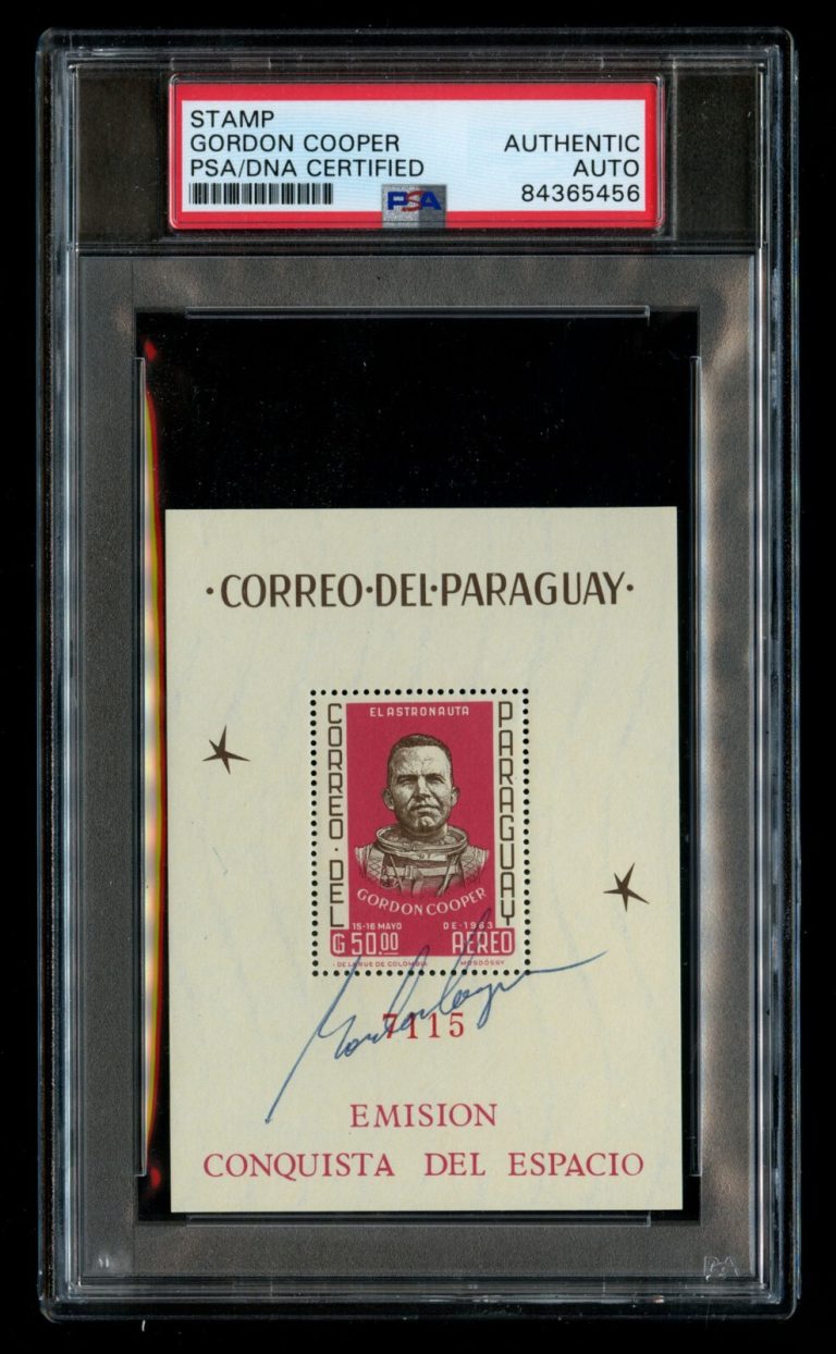 Gordon Cooper signed autograph auto Stamp Mercury 7 NASA Astronaut PSA Slabbed