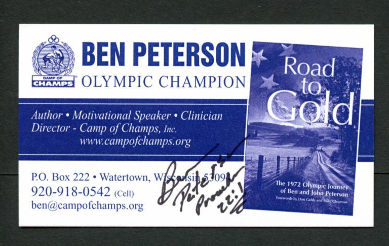 Ben Peterson signed autograph Road To Gold Olympic Champion Business Card BC369