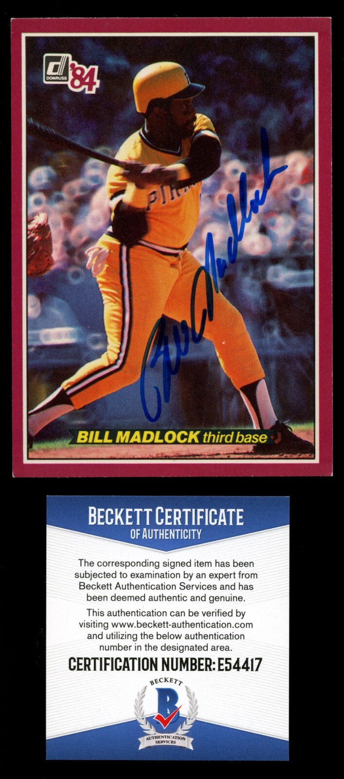 Bill Madlock #33 signed autograph 1984 Donruss Action All Star BC Beckett BAS