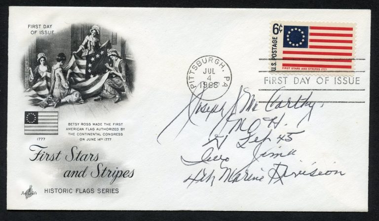 Joseph McCarthy d1996 signed autograph Medal of Honor Recipient USMC WWII BAS