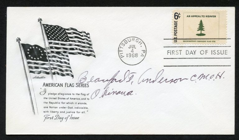 Beauford Anderson d1996 signed autograph auto FDC MOH Recipient Army WWII BAS