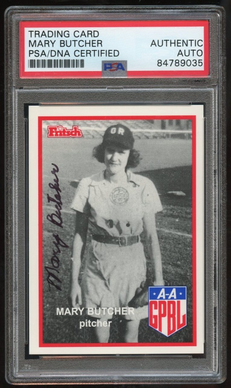 Mary Butcher #36 signed autograph auto 1995-96 FRITSCH AAGPBL PSA Slabbed